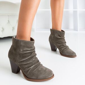 Y2K Splendid Rodeo Suede Boots Womens 8.5 Low Booties Olive Slouchy Stacked Heel